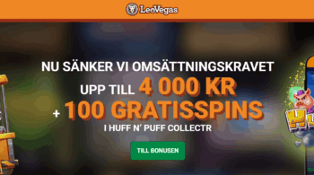 LeoVegas välkomstbonus på upp till 4 000 kronor och 100 free spins med sänkt omsättningskrav